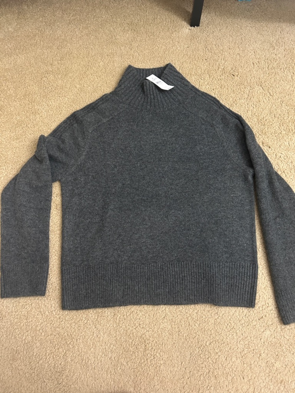 LOFT Charcoal Gray Ribbed High Neck Sweater